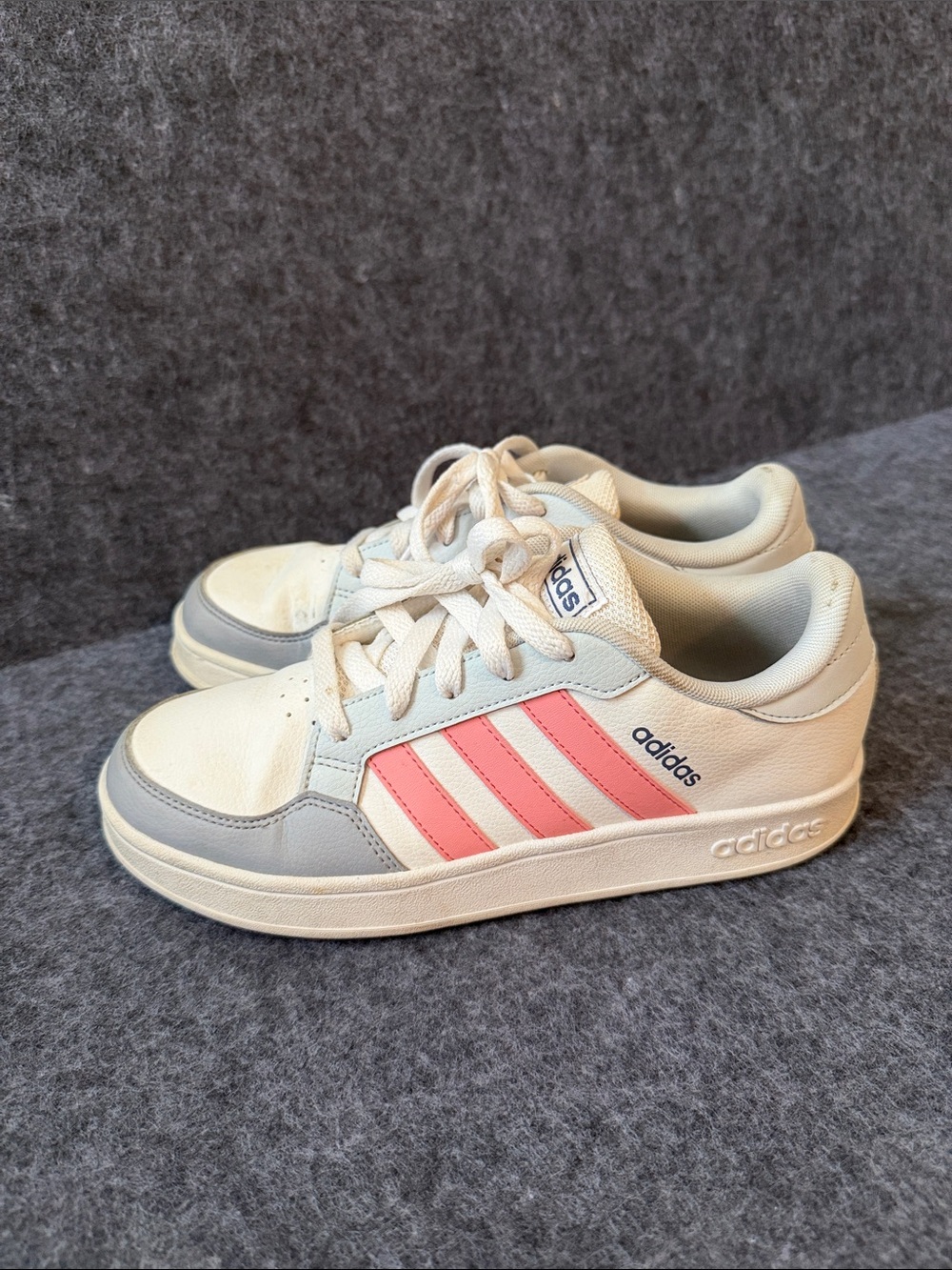 adidas Cream Sneakers with Pink Stripes and Gray Accents